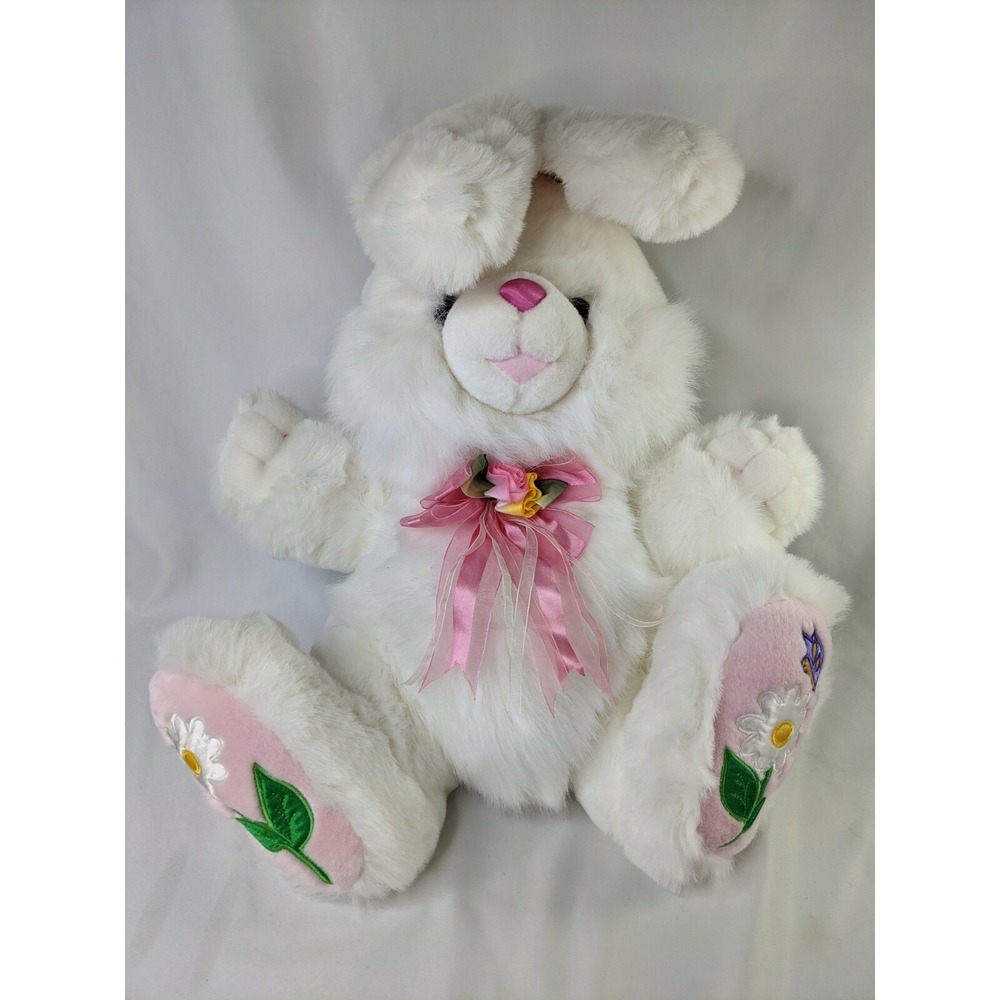 Tb Trading Co Hopster Rabbit Plush Bunny White 18 Inch Flowers Stuffed Animal